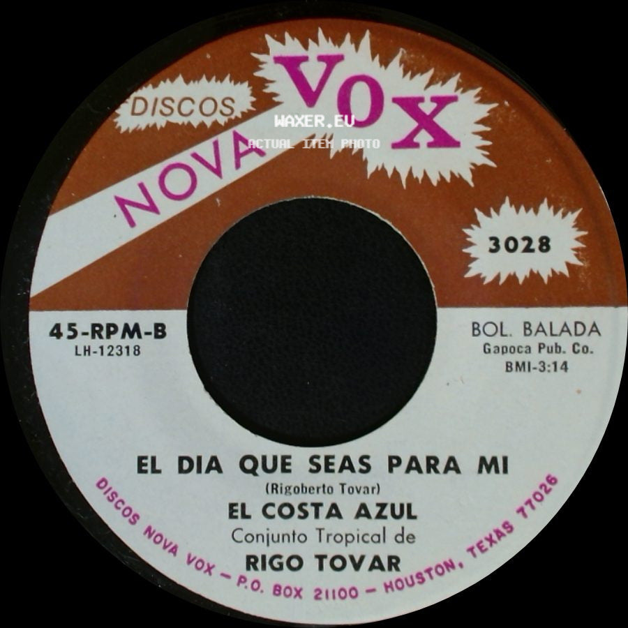 Rigo Tovar / El Costa Azul Conjunto Tropical De Rigo Tovar - El Dia Que Seas Para Mi / Pajarillo Montañero side A