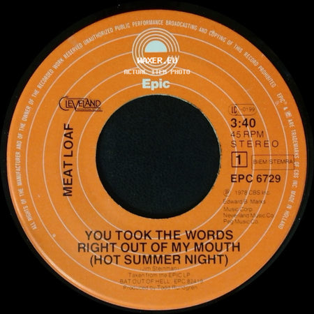 Meat Loaf - You Took The Words Right Out Of My Mouth (Hot Summer Night) / Two Out Of Three Ain't Bad side A