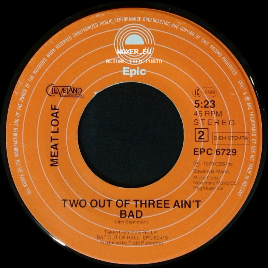 Meat Loaf - You Took The Words Right Out Of My Mouth (Hot Summer Night) / Two Out Of Three Ain't Bad side B