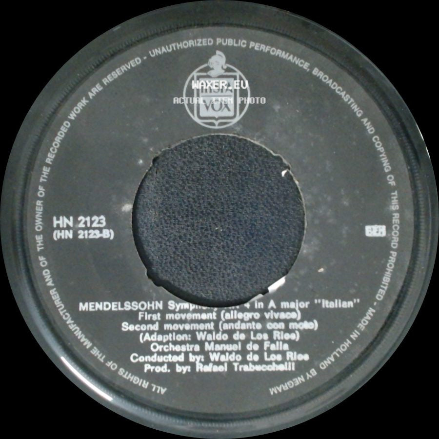 Waldo De Los Rios - Unknown Title A / Mendelssohn Symphony No 4 In A Major 'italian' side B