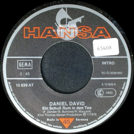 Daniel David - Ein Schuß Rum In Den Tee / Sandy (Du Bist Kein Stern Für Eine Nacht) side A