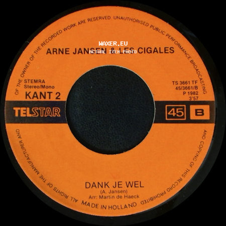 Arne Jansen & Les Cigales - Zeven Brieven / Dank Je Wel side B