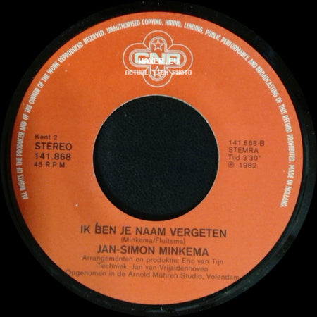 Jan-Simon Minkema - Ik Ben Je Naam Vergeten / Vakantieliefde side A
