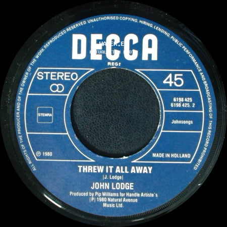 John Lodge - Street Cafe / Threw It All Away side B