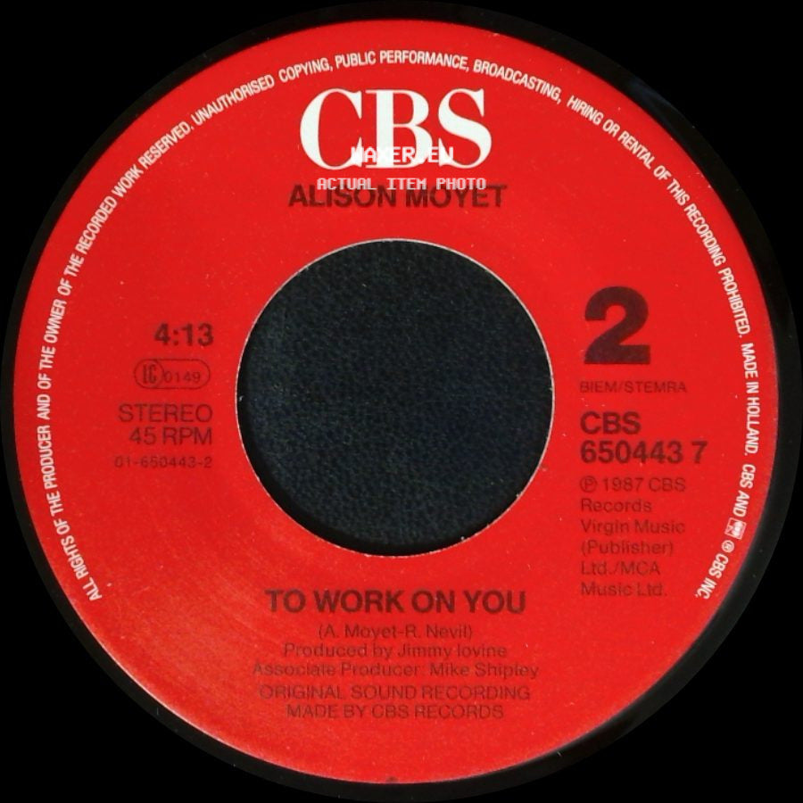 Alison Moyet - Weak In The Presence Of Beauty / To Work On You side B