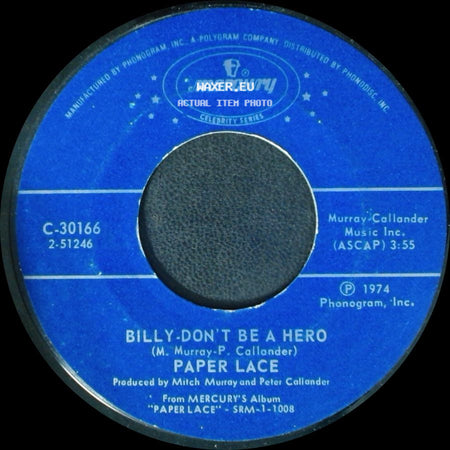 Paper Lace - The Night Chicago Died / Billy-Don't Be A Hero side B