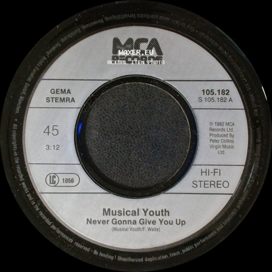 Musical Youth - Never Gonna Give You Up / Rub 'n' Dub / Jim'll Fix It side A