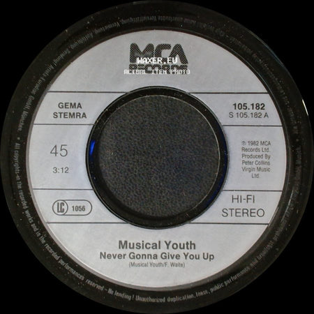 Musical Youth - Never Gonna Give You Up / Rub 'n' Dub / Jim'll Fix It side A