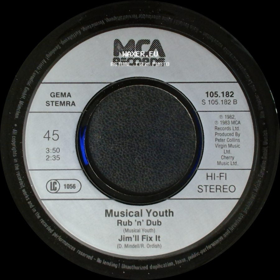 Musical Youth - Never Gonna Give You Up / Rub 'n' Dub / Jim'll Fix It side B