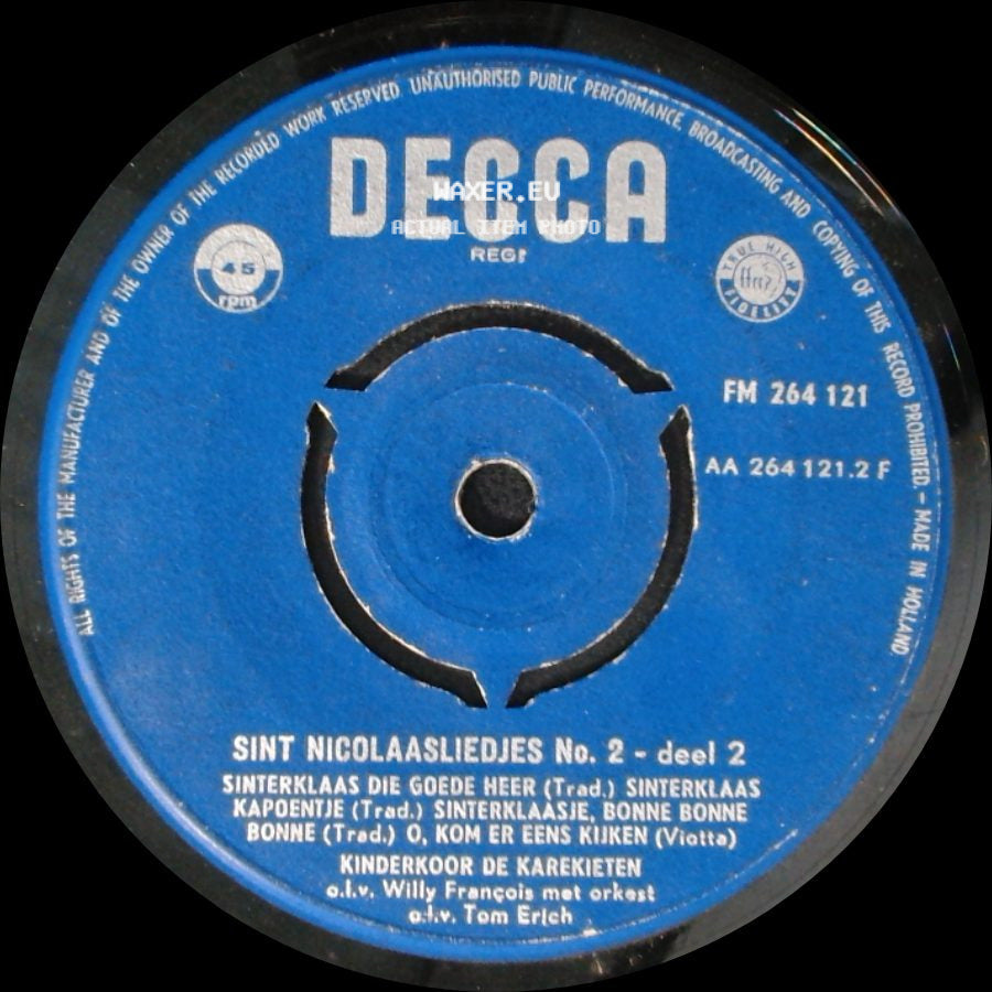 Kinderkoor De Karekieten - Sint Nicolaasliedjes No. 2 - Deel 1 / Sint Nicolaasliedjes No. 2 - Deel 2 side B