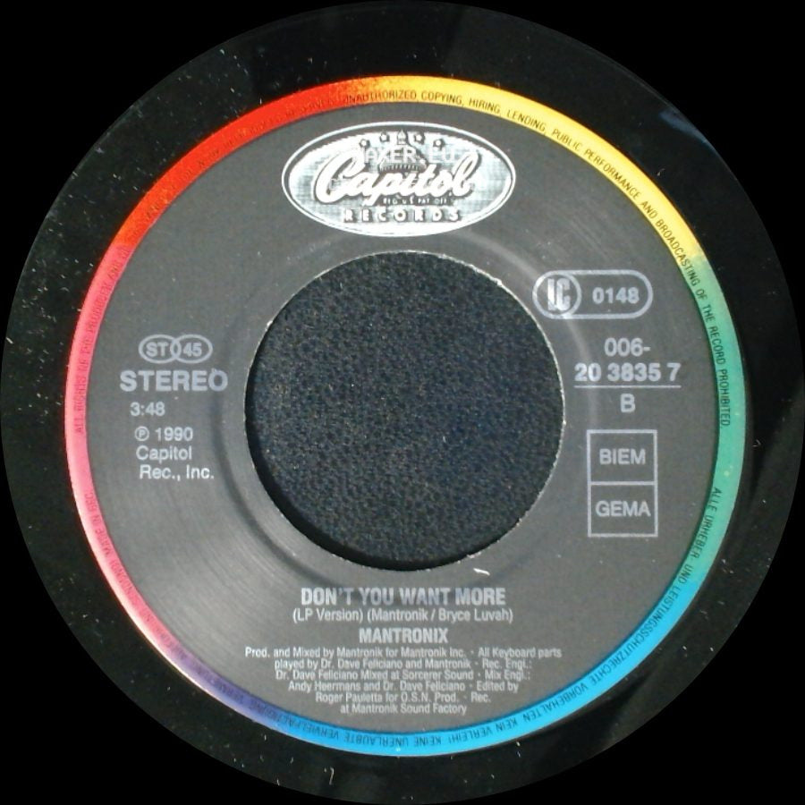 Mantronix Featuring Wondress / Mantronix - Take Your Time / Don't You Want More side B