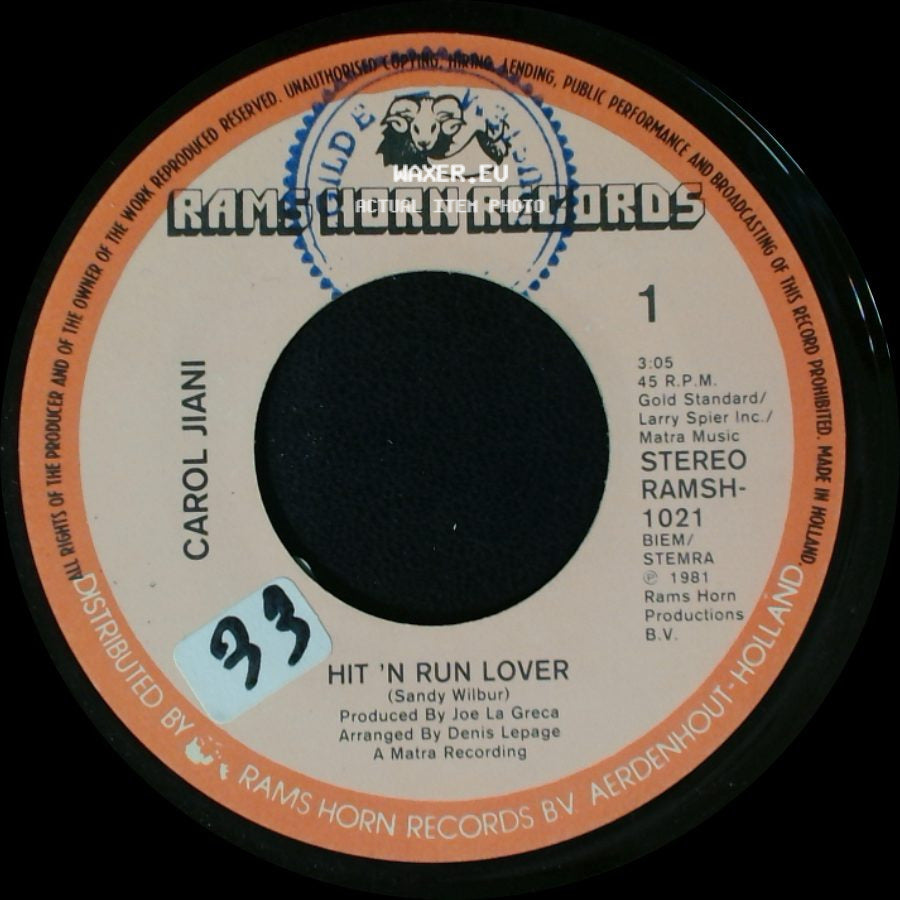 Carol Jiani - Hit 'n Run Lover / All The People Of The World side A