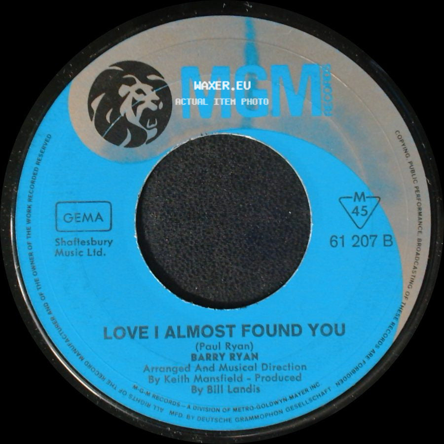 Barry Ryan - Eloise / Love I Almost Found You side B