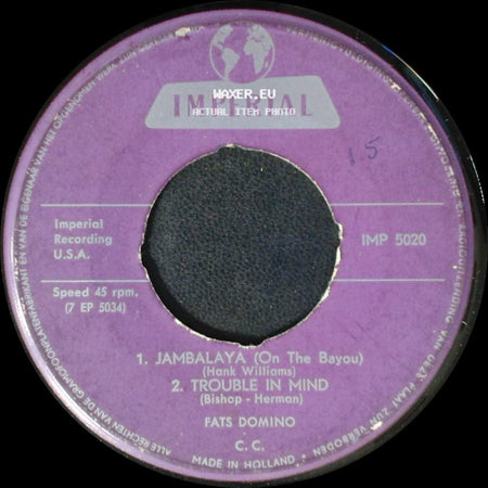 Fats Domino - Jambalaya (On The Bayou) / Trouble In Mind / Hold Hands / Bad Luck And Trouble side A