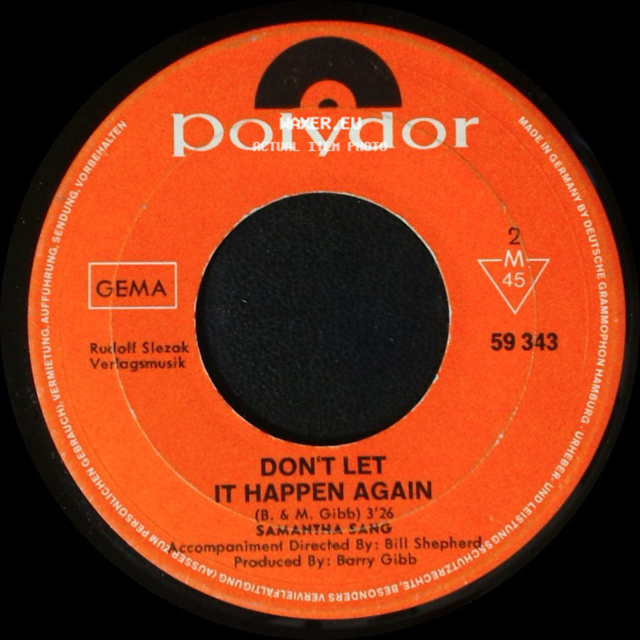 Samantha Sang - The Love Of A Woman / Don't Let It Happen Again side B