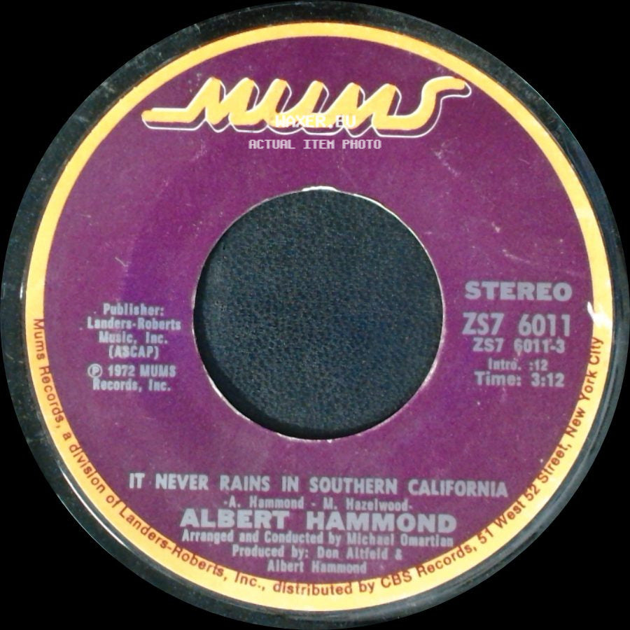 Albert Hammond - Anyone Here In The Audience / It Never Rains In Southern California side B