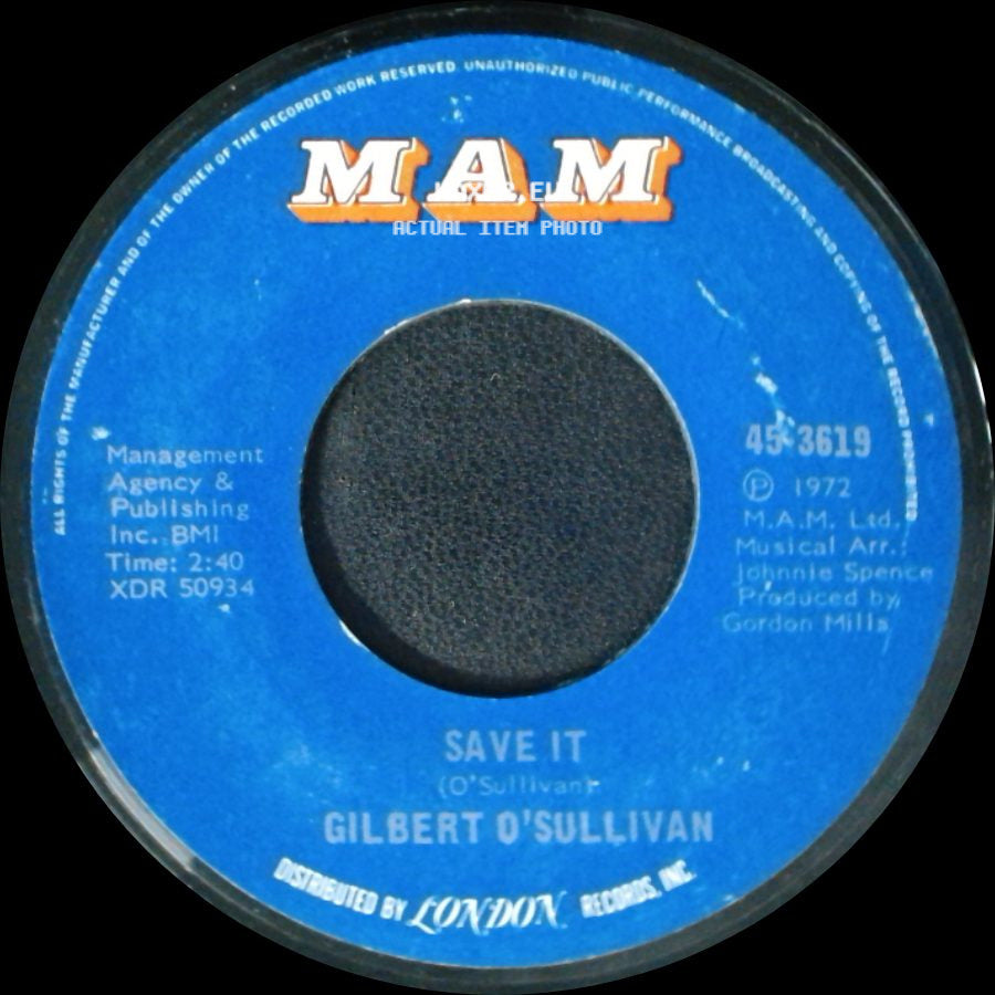 Gilbert O'sullivan - Alone Again (Naturally) / Save It side B