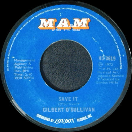 Gilbert O'sullivan - Alone Again (Naturally) / Save It side B