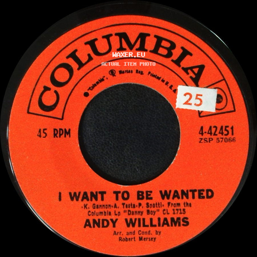 Andy Williams - Stranger On The Shore / I Want To Be Wanted side B