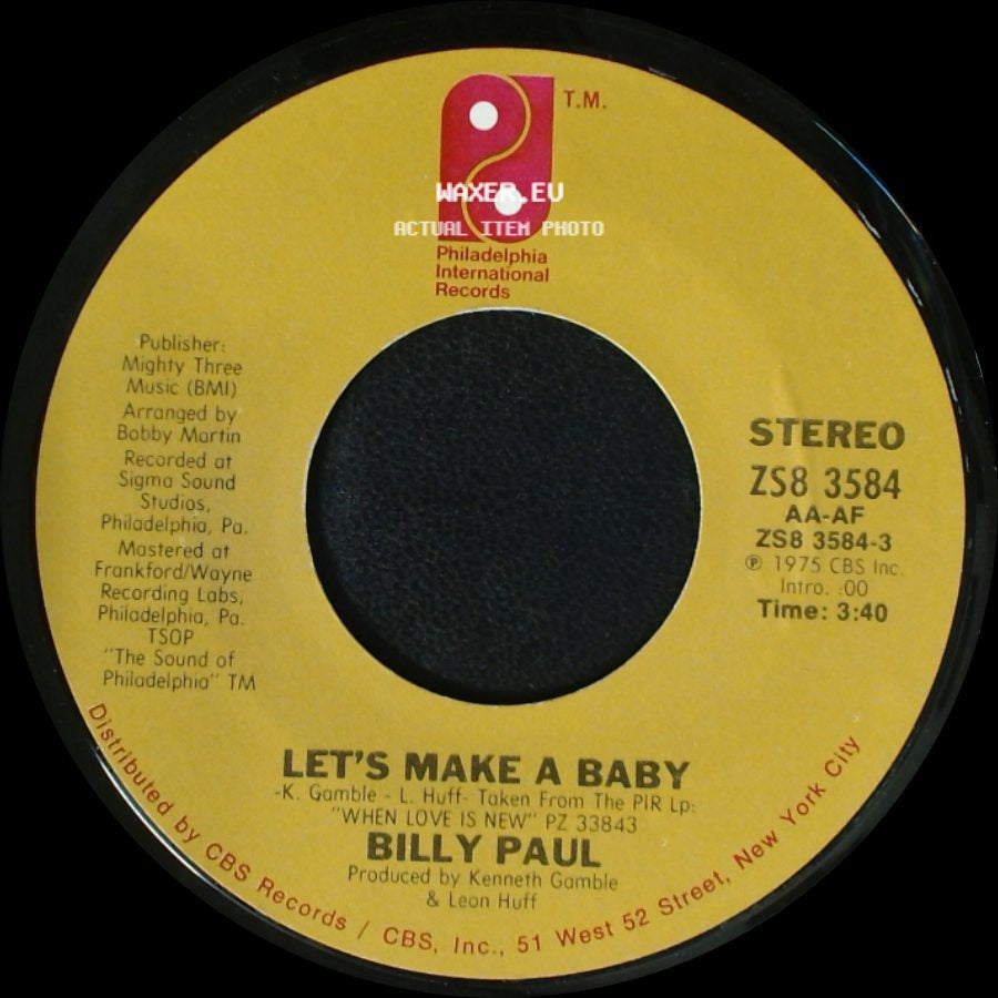 Billy Paul - My Head's On Straight / Let's Make A Baby side B