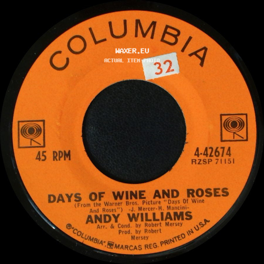 Andy Williams - Can't Get Used To Losing You / Days Of Wine And Roses side B