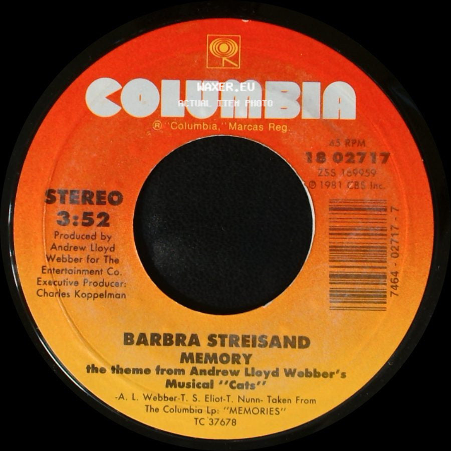 Barbra Streisand - Memory The Theme From Andrew Lloyd Webber's Musical "Cats" / Evergreen (Love Theme From 'a Star Is Born') side A