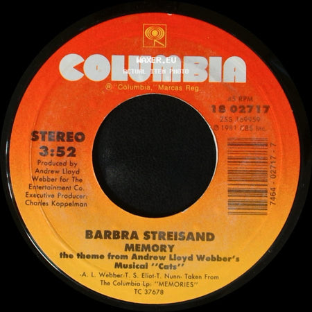 Barbra Streisand - Memory The Theme From Andrew Lloyd Webber's Musical "Cats" / Evergreen (Love Theme From 'a Star Is Born') side A