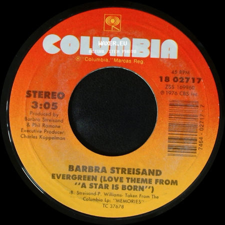 Barbra Streisand - Memory The Theme From Andrew Lloyd Webber's Musical "Cats" / Evergreen (Love Theme From 'a Star Is Born') side B