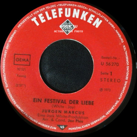 Jurgen Marcus - Ein Festival Der Liebe / Ich Könnte Heut' Die Ganze Welt Umarmen side A