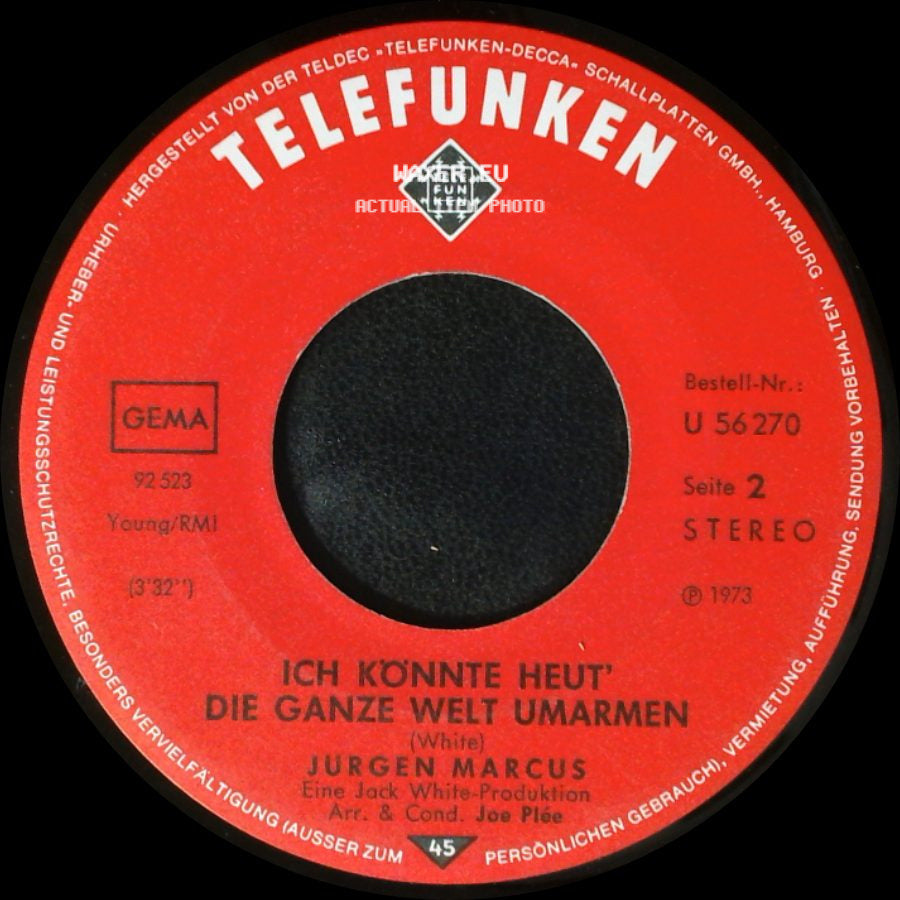Jurgen Marcus - Ein Festival Der Liebe / Ich Könnte Heut' Die Ganze Welt Umarmen side B