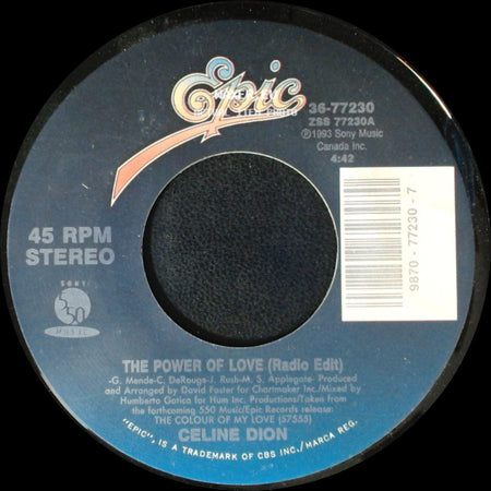 Celine Dion - No Living Without Loving You / The Power Of Love (Radio Edit) side B
