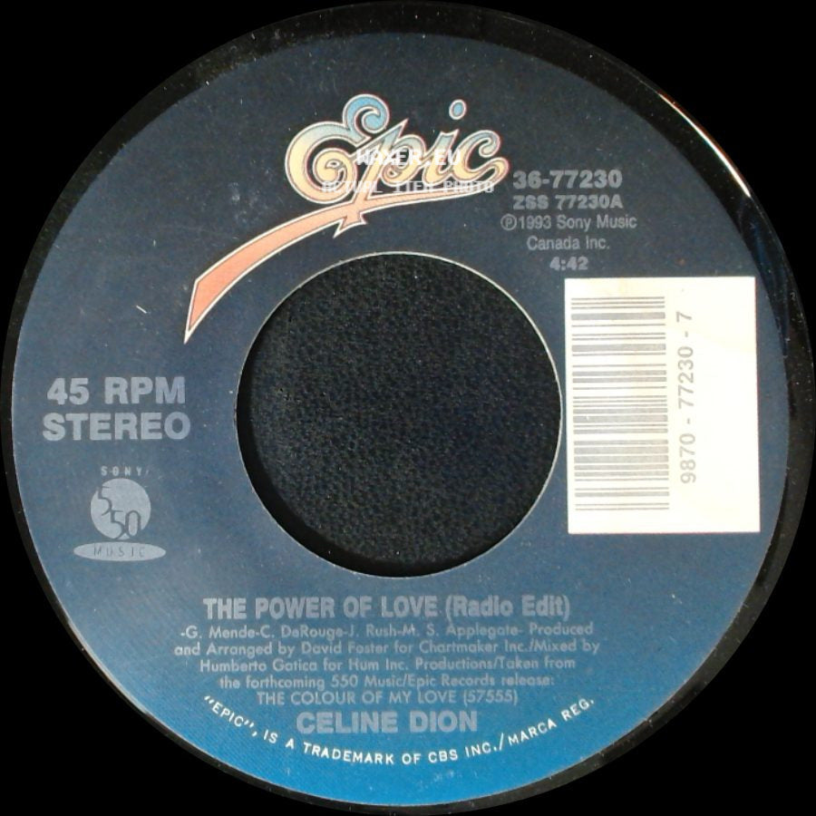 Celine Dion - No Living Without Loving You / The Power Of Love (Radio Edit) side B