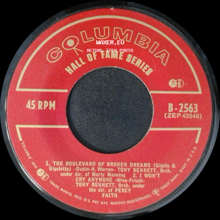 Tony Bennett - Unknown Title A / The Boulevard Of Broken Dreams / I Won't Cry Anymore side B