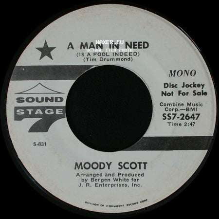 Moody Scott - Groovin' Out On Life / A Man In Need (Is A Fool Indeed) side B
