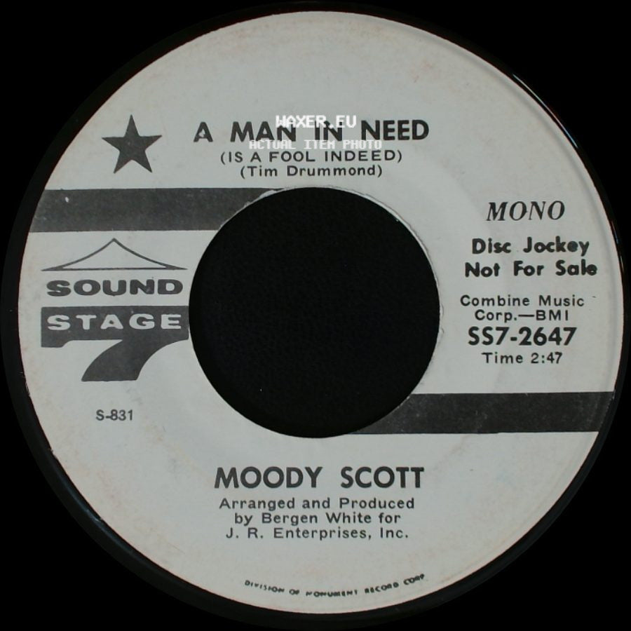 Moody Scott - Groovin' Out On Life / A Man In Need (Is A Fool Indeed) side B