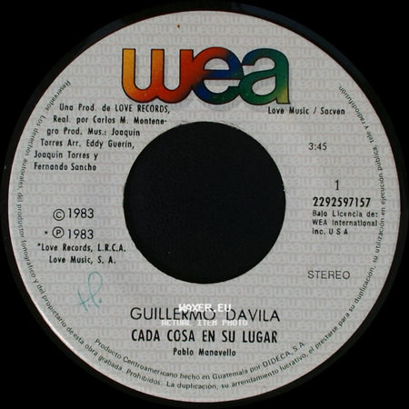 Guillermo Davila - Cada Cosa En Su Lugar / Que Tal Te Va (O Que E Que Ha) side A