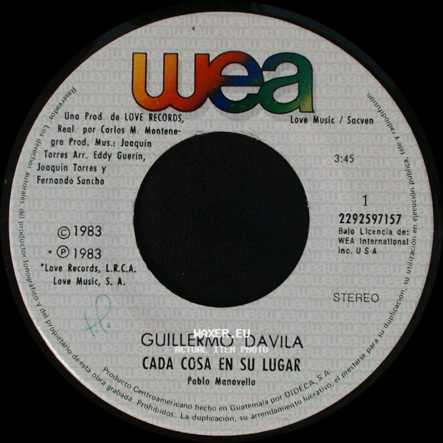 Guillermo Davila - Cada Cosa En Su Lugar / Que Tal Te Va (O Que E Que Ha) side A