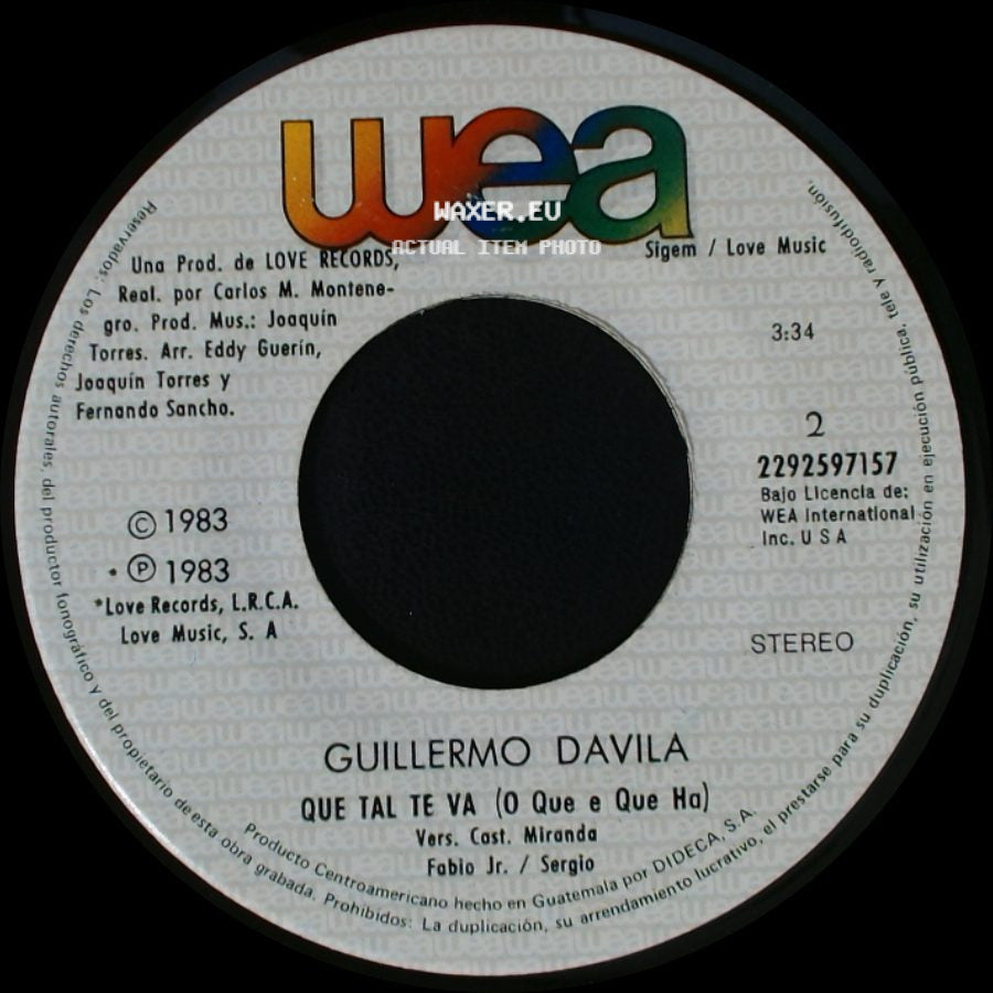 Guillermo Davila - Cada Cosa En Su Lugar / Que Tal Te Va (O Que E Que Ha) side B