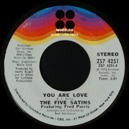 The Five Satins Featuring Fred Parris - You Are Love / Very Precious Oldies (Welcome Back Home) side A