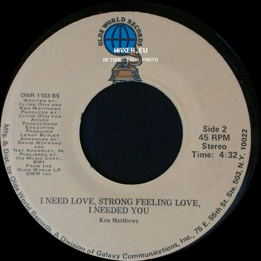 Ken Matthews - Most Of All / I Need Love, Strong Feeling Love, I Needed You side B