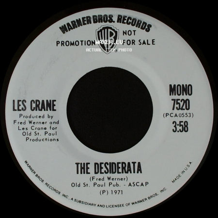Les Crane - The Desiderata / The Desiderata side B