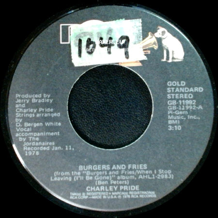 Charley Pride - Where Do I Put Her Memory / Burgers And Fries side B