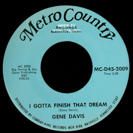 Gene Davis - I Need Help / I Gotta Finish That Dream side B