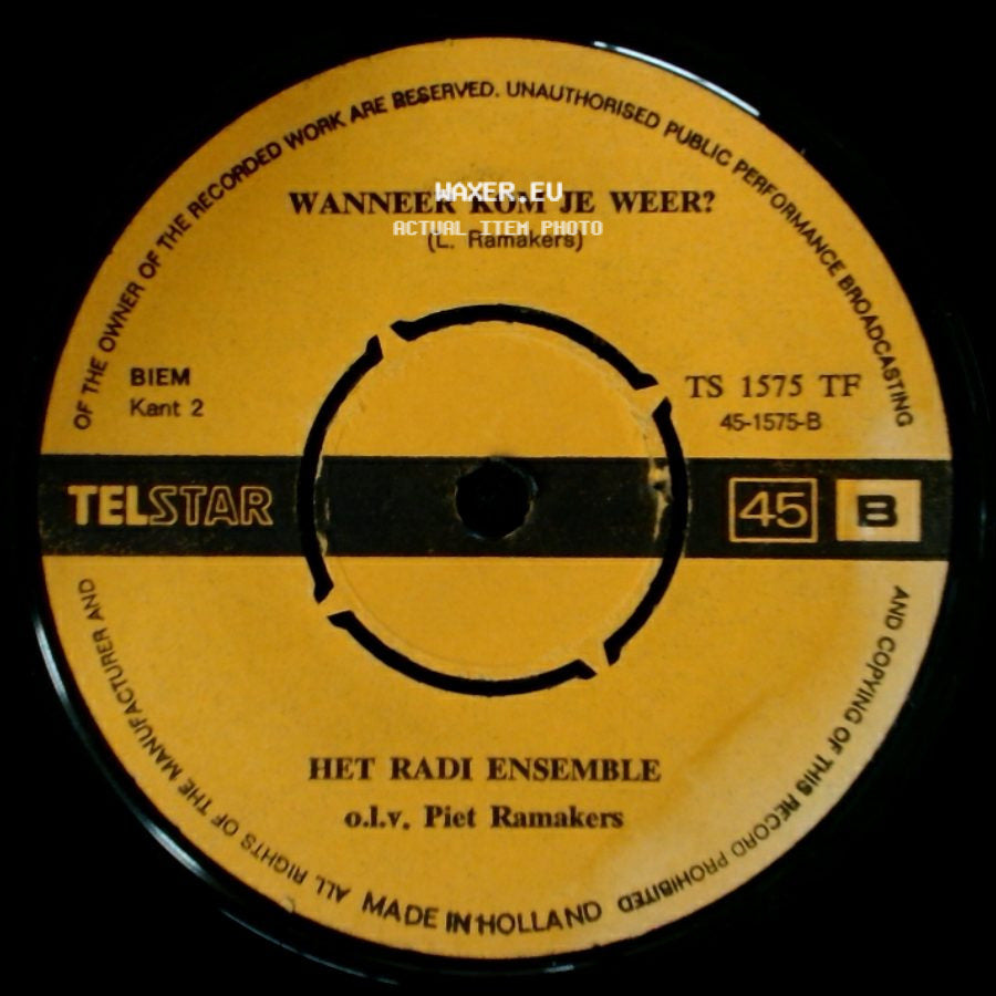 Het Radi Ensemble O.L.V. Piet Ramakers / Het Radi Ensemble - Wacht Op Mij, Mona Lisa ! / Wanneer Kom Je Weer? side B