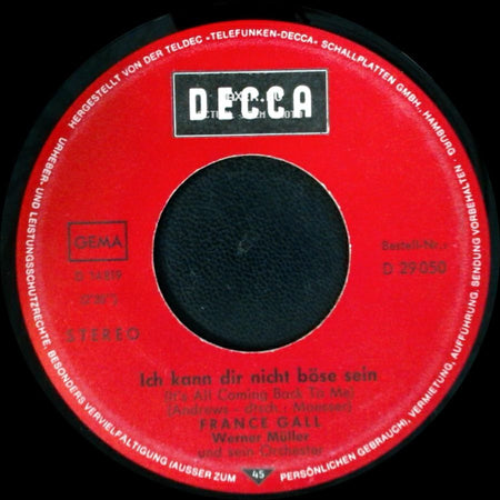 France Gall - Dann Schon Eher Der Pianoplayer / Ich Kann Dir Nicht Böse Sein (It's All Coming Back To Me) side B