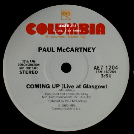 Paul Mccartney - Coming Up (Live At Glasgow) / Unknown Title B side A