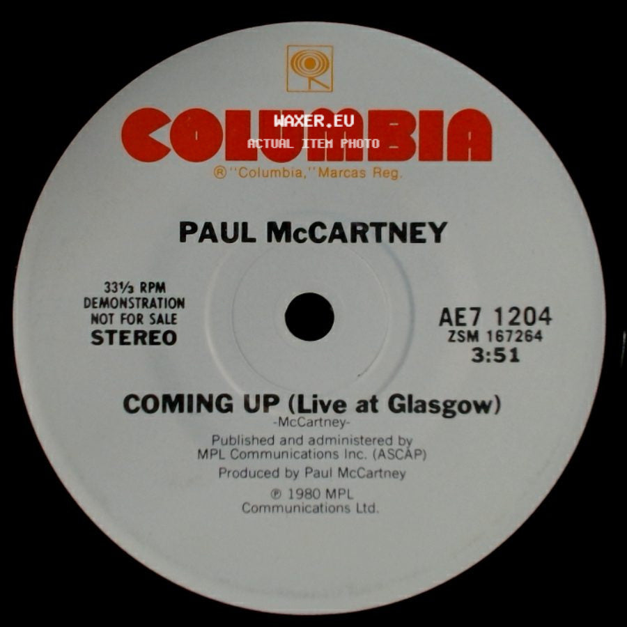 Paul Mccartney - Coming Up (Live At Glasgow) / Unknown Title B side A