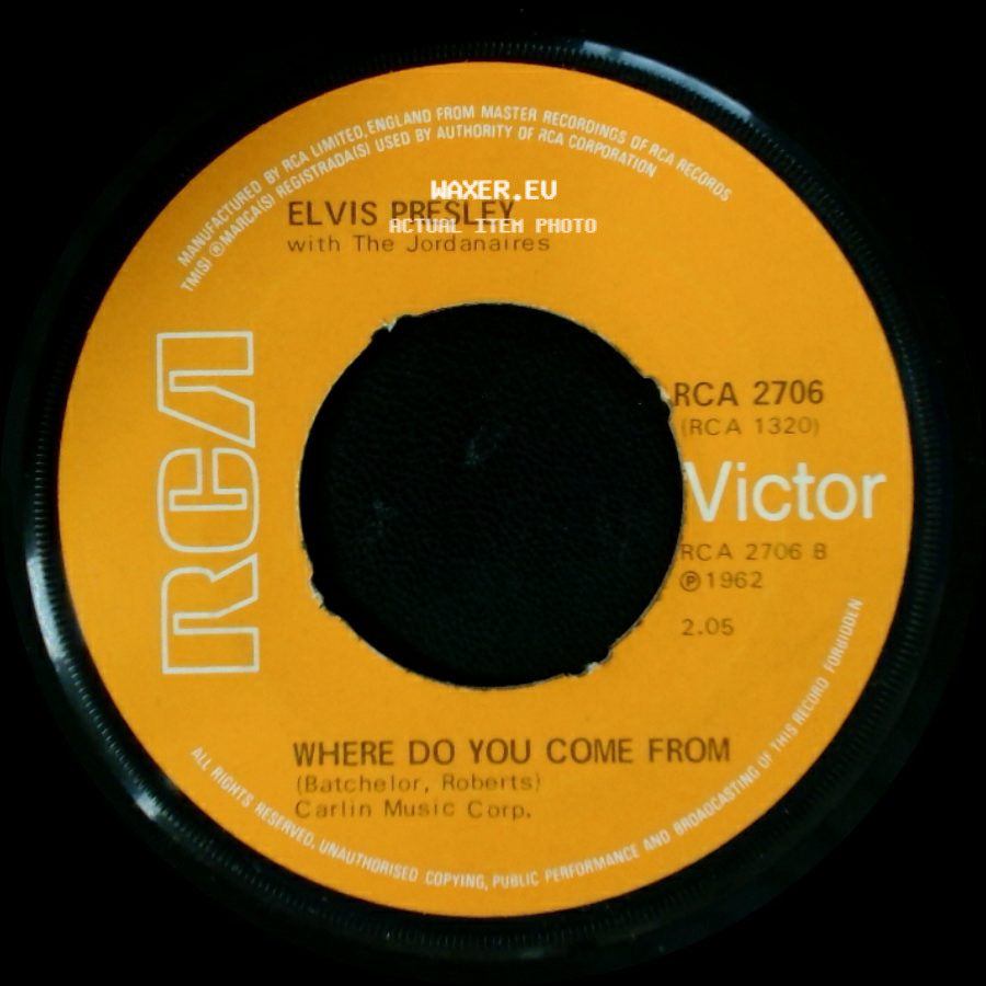 Elvis Presley With The Jordanaires - Return To Sender / Where Do You Come From side B