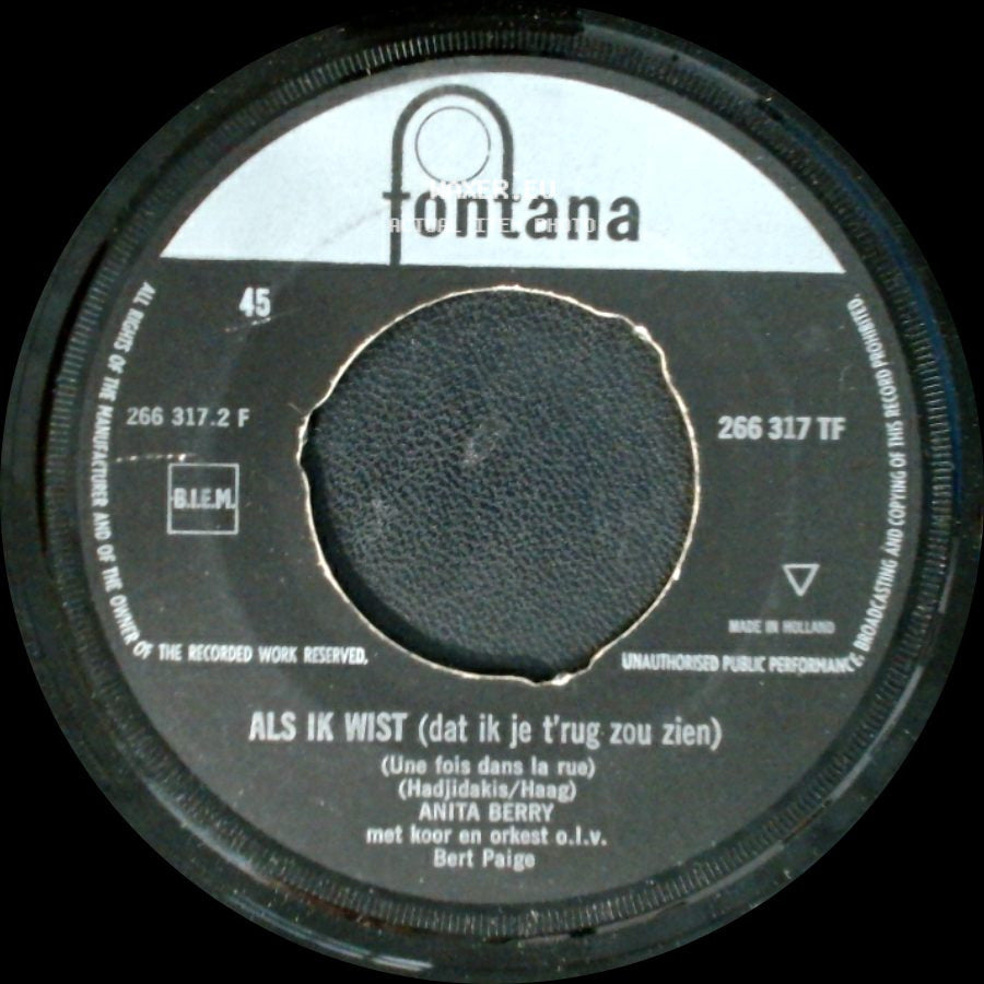 Anita Berry - Middellandse Zee / Als Ik Wist (Dat Ik Je T'rug Zou Zien) side B