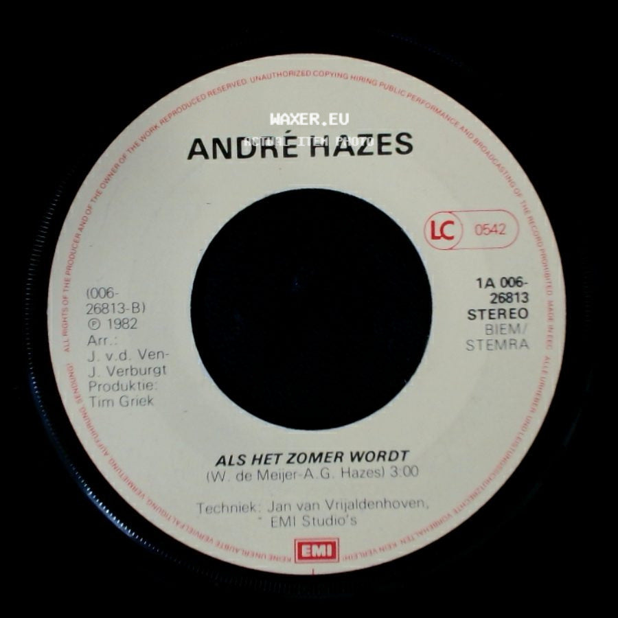 André Hazes - Diep In Mijn Hart / Als Het Zomer Wordt side B